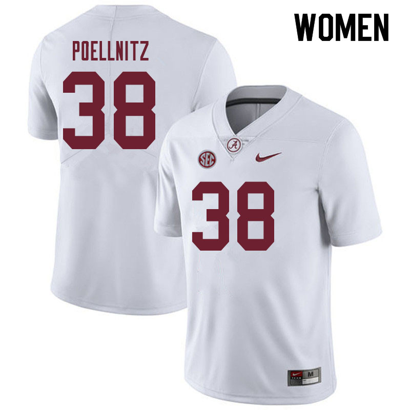 Women #38 Eric Poellnitz Alabama Crimson Tide College Football Jerseys Sale-White